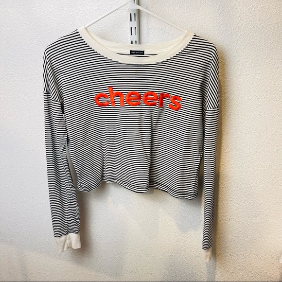 ABERCROMBIE $ Fitch sweatshirt long tee cropped striped CHEERS - Picture 6 of 10